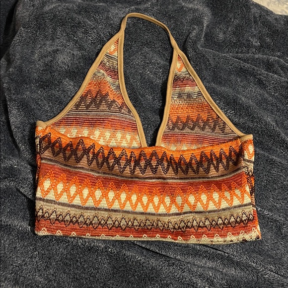 SHEIN Orange and Brown Patterned Crop Top - Picture 2 of 4